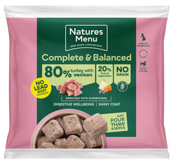 Natures Menu complete & balanced 80/20 Turkey with venison frozen nuggets 1kg
