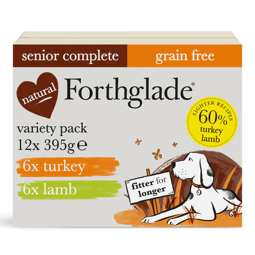 Forthglade grain free turkey & lamb senior 7 yrs + tray 12x395g