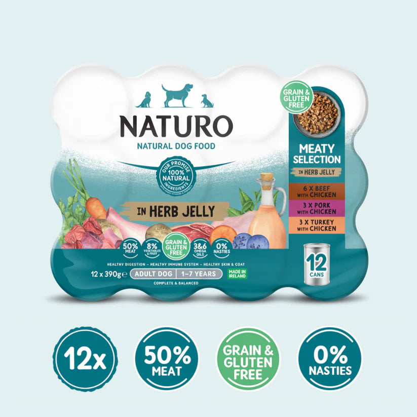 Naturo meaty selection in herb jelly 12 cans 12 x 390g