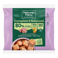 Natures menu complete & balanced 80% turkey frozen nuggets