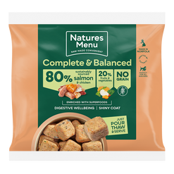Natures menu complete & balanced 80% chicken & salmon frozen nuggets